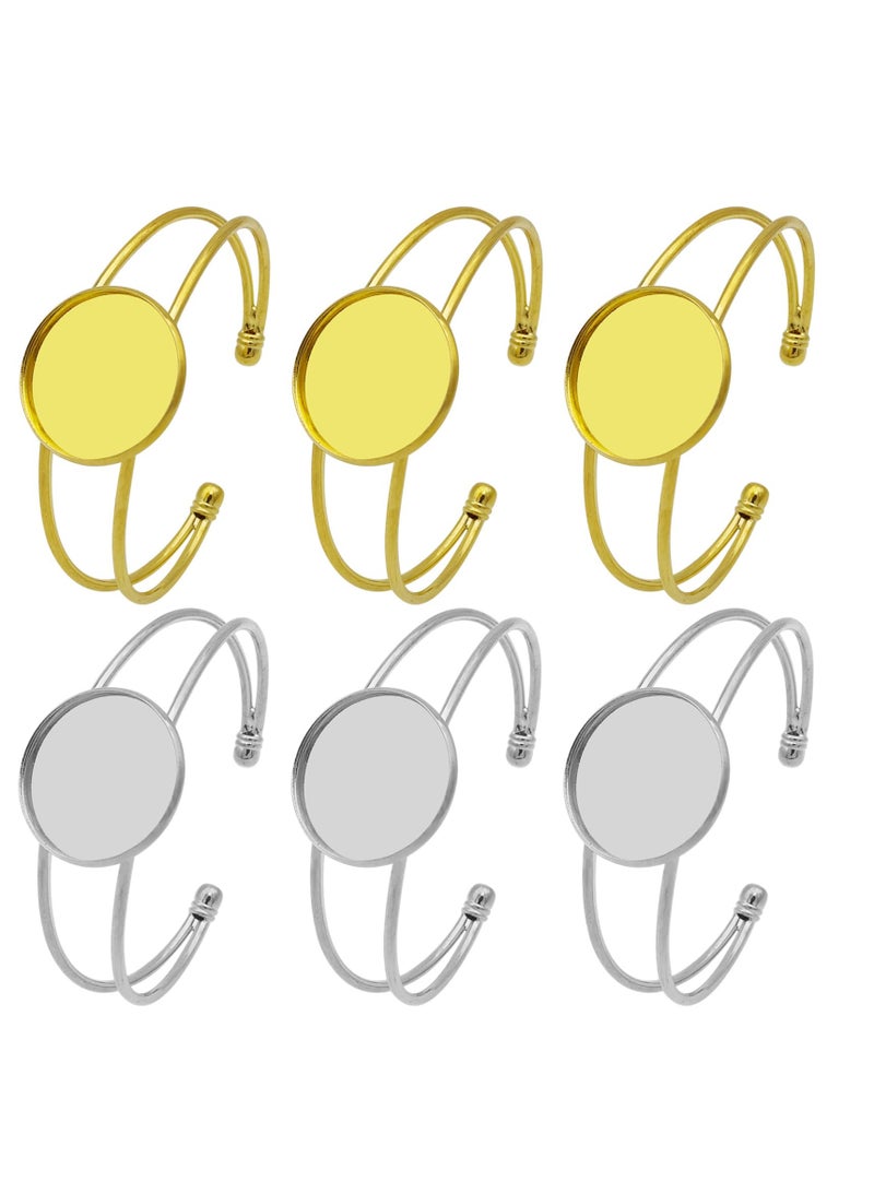 SYOSI 6 قطع قاعدة كابوشون فارغة سوار باندل قابل للتعديل دائري فارغ قاعدة باندل أسلوب كوف لصنع المجوهرات (ذهبي، فضي) - Image 1