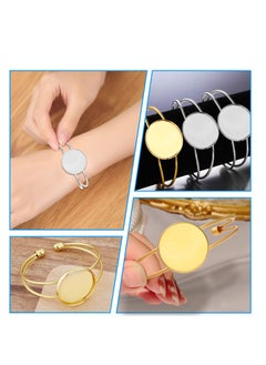SYOSI 6PCS Cabochon Bezel Tray Blank Bangle Bracelet Blank Bezel Tray Adjustable Round Bangle Blank Cuff Style Bangle Trays for Jewelry Making Cuff Bangles DIY Craft(Gold,Silver)  - Image 3