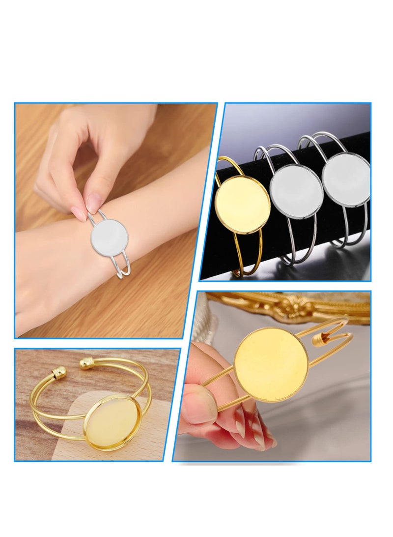 SYOSI 6 قطع قاعدة كابوشون فارغة سوار باندل قابل للتعديل دائري فارغ قاعدة باندل أسلوب كوف لصنع المجوهرات (ذهبي، فضي) - Image 3