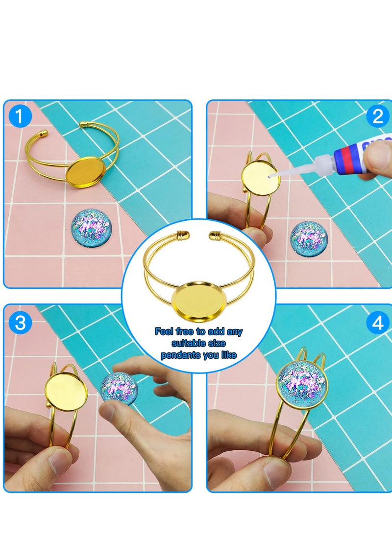 SYOSI 6 قطع قاعدة كابوشون فارغة سوار باندل قابل للتعديل دائري فارغ قاعدة باندل أسلوب كوف لصنع المجوهرات (ذهبي، فضي) - Image 4