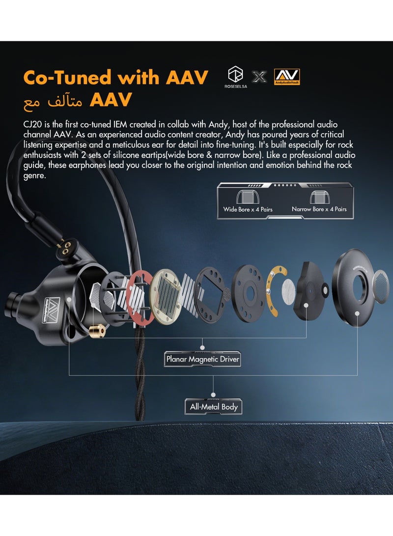ROSESELSA CJ20 Flagship Planar Magnetic HiFi IEM Earphones, 14.2mm Audiophile Driver, CNC All Metal Body, OCC Detachable Cable, 3.5mm & 4.4mm Modular Plugs, Professional Studio Sound - Image 3