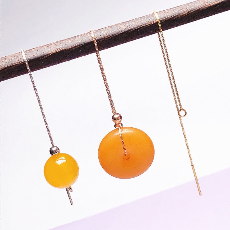 S925 Silver Round Bead Ear Line Empty Pad Inlaid With Pearl Beeswax Amber Earrings Pad Wear Small Ping An Buckle Ear Pin - Image 2