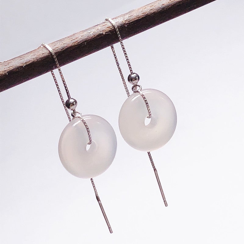 S925 Silver Round Bead Ear Line Empty Pad Inlaid With Pearl Beeswax Amber Earrings Pad Wear Small Ping An Buckle Ear Pin - Image 4
