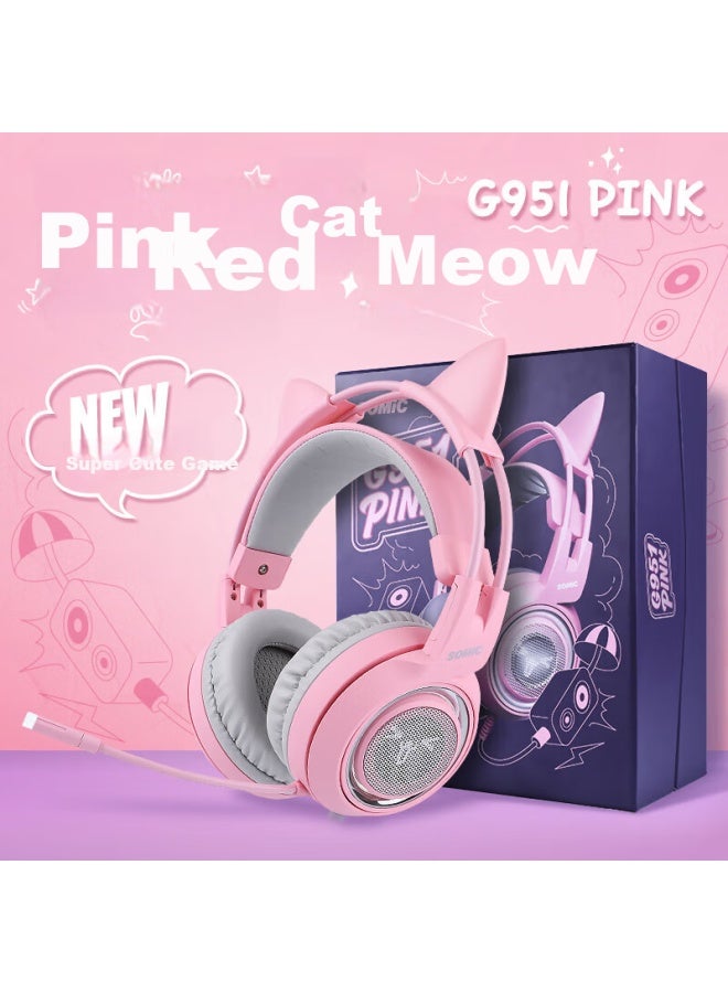 Somic G951 Pink Cute Cat Ear Headset Gaming Headphones Usb 7.1 Virtual Multi-channel Wired Vibration E-sports Headphones Wired Pubg Headset With Microphone - Image 5