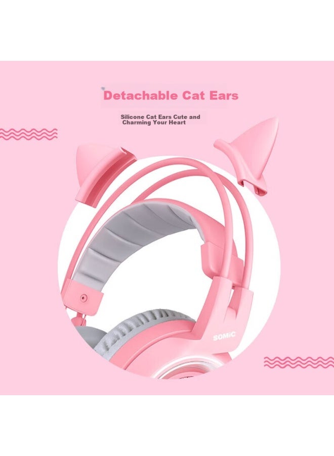 Somic G951 Pink Cute Cat Ear Headset Gaming Headphones Usb 7.1 Virtual Multi-channel Wired Vibration E-sports Headphones Wired Pubg Headset With Microphone - Image 4