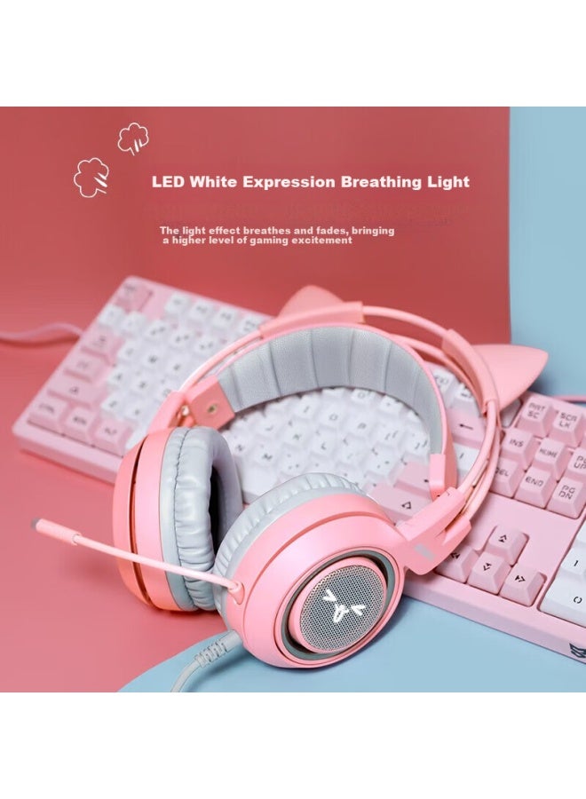 Somic G951 Pink Cute Cat Ear Headset Gaming Headphones Usb 7.1 Virtual Multi-channel Wired Vibration E-sports Headphones Wired Pubg Headset With Microphone - Image 3