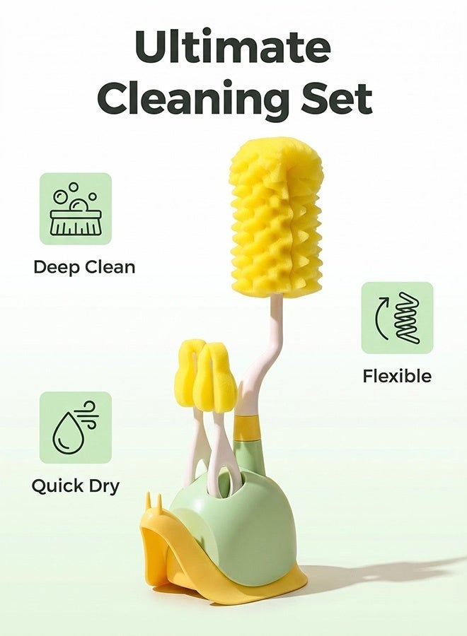 Portable Bottle Brush Cleaner Set, Travel Bottle Cleaner Kit for Baby with Silicone Bottle, Nipple and Straw Brush, Stirring Head, Soap Dispenser, Drying Rack and Storage Box, Pink - Image 2
