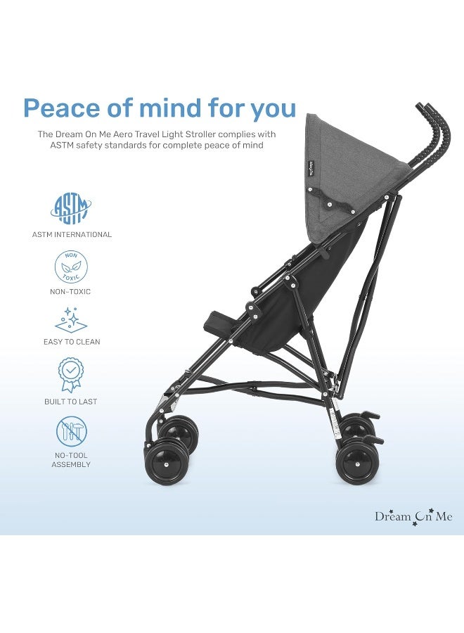 Dream On Me Aero Travel Umbrella Stroller, One-Hand Quick Fold, 3-Point Safety Harness, Dual Brakes, Adjustable Removable Canopy, Lightweight Compact & Space-Saving for Infants and Toddlers â€“ Black - Image 3