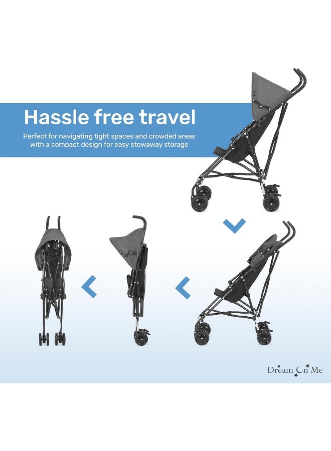 Dream On Me Aero Travel Umbrella Stroller, One-Hand Quick Fold, 3-Point Safety Harness, Dual Brakes, Adjustable Removable Canopy, Lightweight Compact & Space-Saving for Infants and Toddlers â€“ Black - Image 5