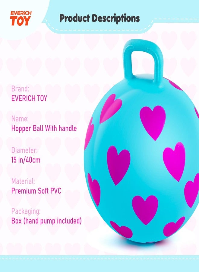 EVERICH TOY Hopper Ball,15In Sit On Bouncy Ball with Handle, Pink Heart Girls Toys - Fun Indoor Active Play, Inflatable Balance Toys for Girls Boys Birthday Gifts 3 4 5 6 Years Old - Image 2