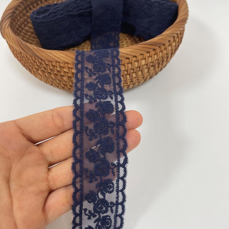Sourcemall Lace Trim Ribbon, Delicate Black Floral Ribbon for Wedding/Bridal Decoration, DIY Craft Sewing, Home Decoration, 5 Yards (Navy Blue Flower) - Image 4