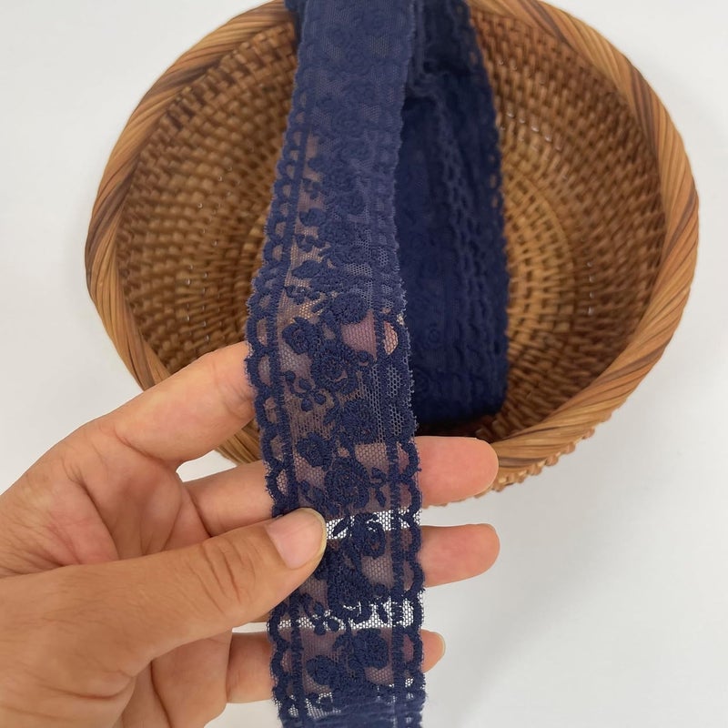Sourcemall Lace Trim Ribbon, Delicate Black Floral Ribbon for Wedding/Bridal Decoration, DIY Craft Sewing, Home Decoration, 5 Yards (Navy Blue Flower) - Image 3