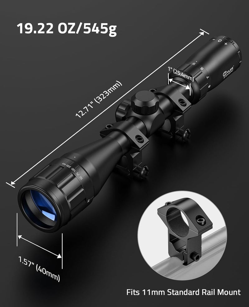 CVLIFE 3-9x40AO Rifle Scope Optics R4 Reticle Crosshair Scope with Mounts - Image 3