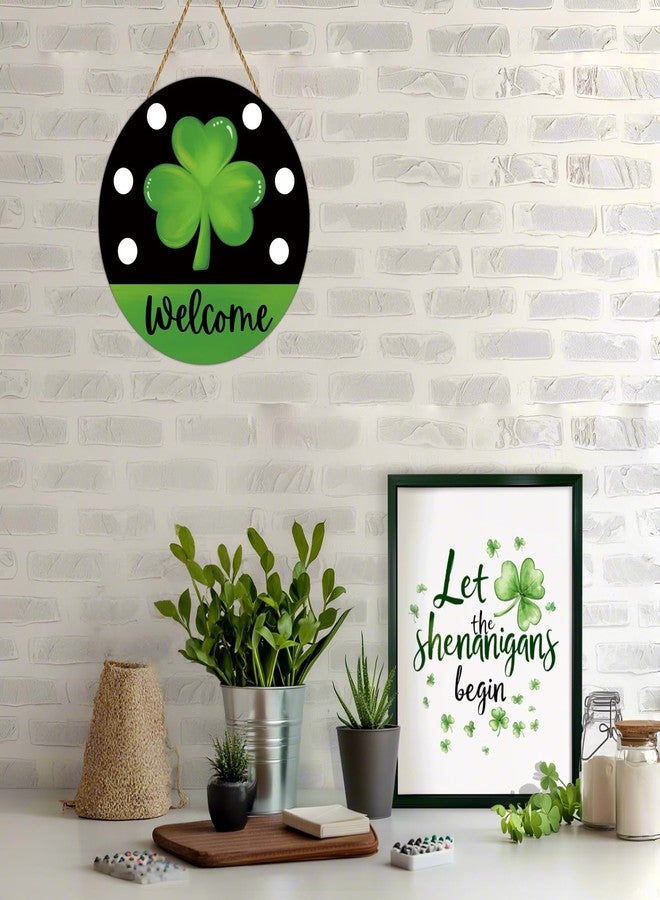 YUNKKIN St Patricks Day Decorations St Patricks Day Wreath Shamrock Door Decorations Wooden Shamrock Wreaths for Front Door Hanger Hanging Decor Welcome Sign for Porch Wall Indoor Home Decor - Image 4