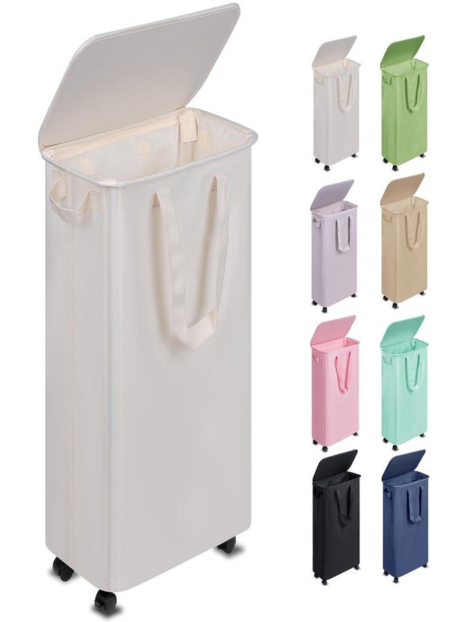 Vincona Slim Laundry Basket with Lid, 55L Small Laundry Basket with Handles, Tall Dirty Clothes Hamper for Dorm, Bedroom and Bathroom, Beige - Image 1
