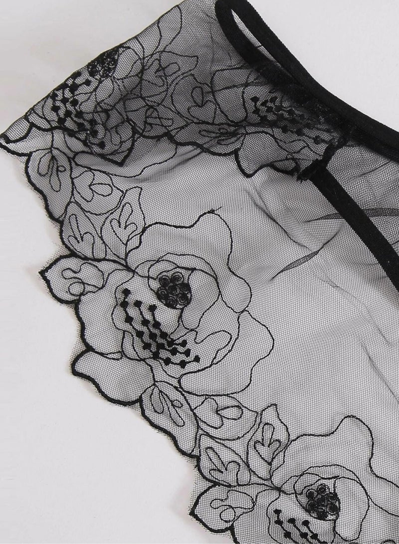 Women Fashion Lingerie Set Mesh Floral Lace Underwear & Brief Thong Bikini Set Sheer Breathable Embroidery Two Pieces  - Image 5