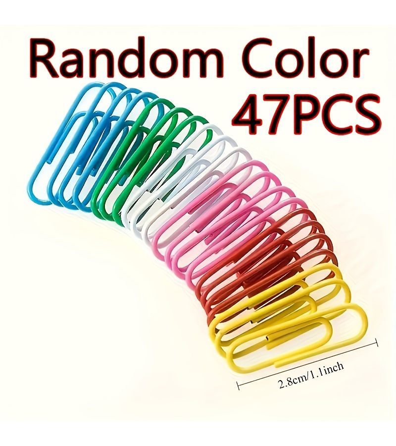 47PCS Colorful Paper Clips 1.1inch Long Durable Plastic and Metal for Home Office Decoration Supplies Office Essentials Paper Fixing Modern Design Firm Grip Random Color - Image 1