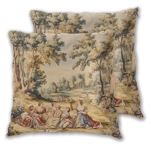 Droerfes Vintage French Country Throw Pillow Covers Set of 2 Couch Pillow Case Decoration Cushion Covers for Sofa Home Living Room Bedroom Outdoor 18X18 Inch - Image 2