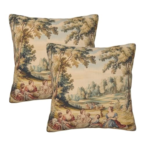 Droerfes Vintage French Country Throw Pillow Covers Set of 2 Couch Pillow Case Decoration Cushion Covers for Sofa Home Living Room Bedroom Outdoor 18X18 Inch - Image 1