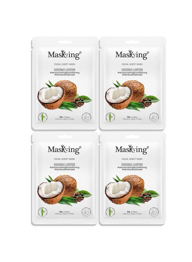 MasKing Bamboo Facial Sheet Mask of Coconut & Coffee for Skin Nourishing & Conditioning Ideal for Women & Men, 20ml each (Pack of 4) - Image 1