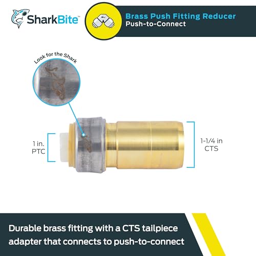 SharkBite 1-1/4 Inch x 1 Inch CTS Fitting Reducer, Push to Connect Brass Plumbing Fitting, PEX Pipe, Copper, CPVC, PE-RT, HDPE, UXL123528 - Image 2