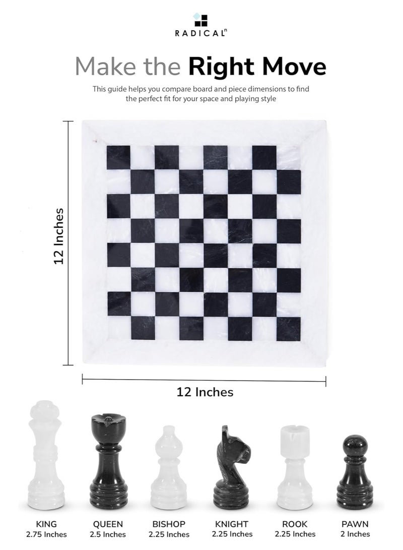 RADICALn Marble Chess Set 12'' Inches White and Black Handmade Luxury Board Games for Adults, Ideal Marble Chess Board Game Set & Chess Pieces for Home Decor - Image 2