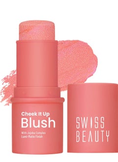 Swiss Beauty Cheek It Up Blush for Cheeks Lumi Matte Finish  Lightweight Easily Blendable  With Jojoba Oil  Shade Mood Lifter Coral  8g