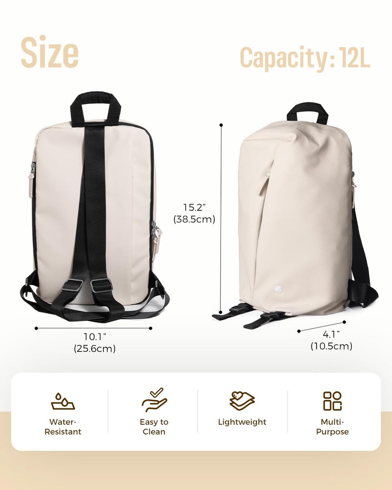 pack all 12L Water-Resistant Backpack, Lightweight Daypack for Men & Women, Hiking & Travel Backpack with Multiple Pockets, Compact for College, Sports, Cycling (Light Beige) - Image 5