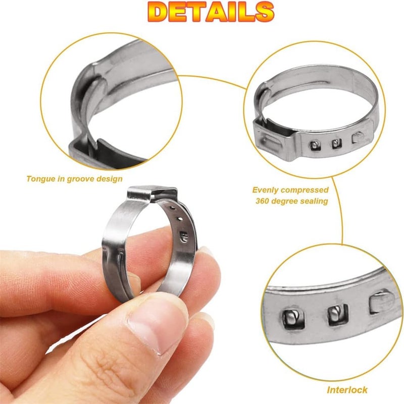 Pipe Clamp,Clamp Rings, 304 Stainless Steel 6.5mm-21.0mm Single Ear Hose Clamps SS304 Clips One Ear Stepless Pipe Clamp,(9.8 12.3mm) - Image 3