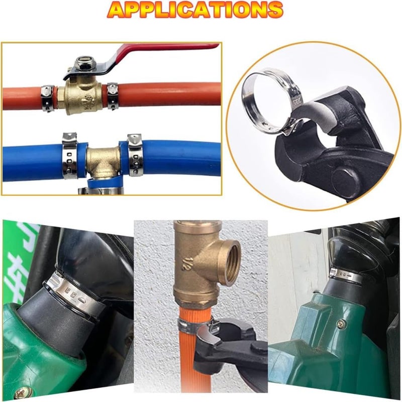 Pipe Clamp,Clamp Rings, 304 Stainless Steel 6.5mm-21.0mm Single Ear Hose Clamps SS304 Clips One Ear Stepless Pipe Clamp,(9.8 12.3mm) - Image 5