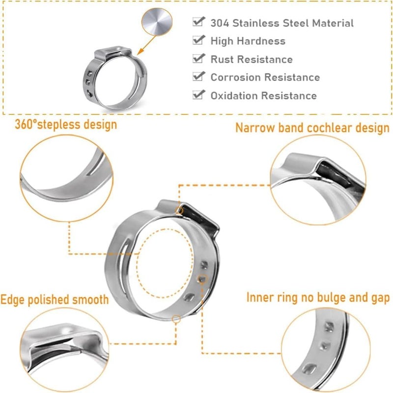 Pipe Clamp,Clamp Rings, 304 Stainless Steel 6.5mm-21.0mm Single Ear Hose Clamps SS304 Clips One Ear Stepless Pipe Clamp,(9.8 12.3mm) - Image 2