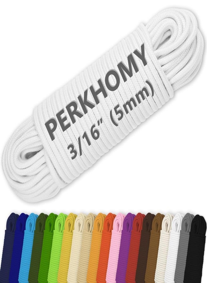 PH PERKHOMY PerkHomy Cotton Rope 3/16" (5mm) 100 ft Multi Purpose Utility Diamond Braided Cord, Natural Cotton for Clothes Line Camping Crafting Flag Pole, White - Image 1