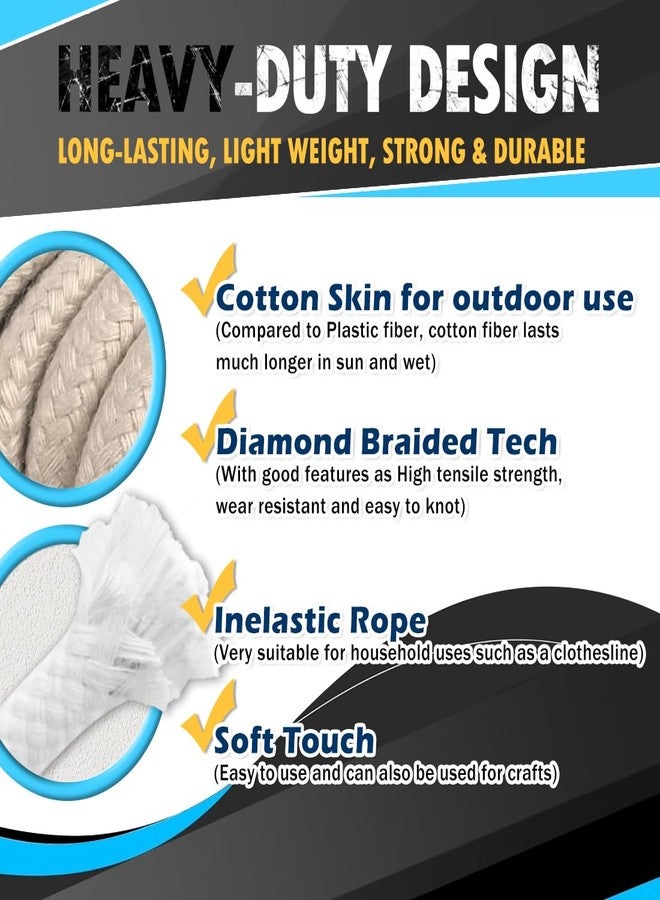 PH PERKHOMY PerkHomy Cotton Rope 3/16" (5mm) 100 ft Multi Purpose Utility Diamond Braided Cord, Natural Cotton for Clothes Line Camping Crafting Flag Pole, White - Image 2