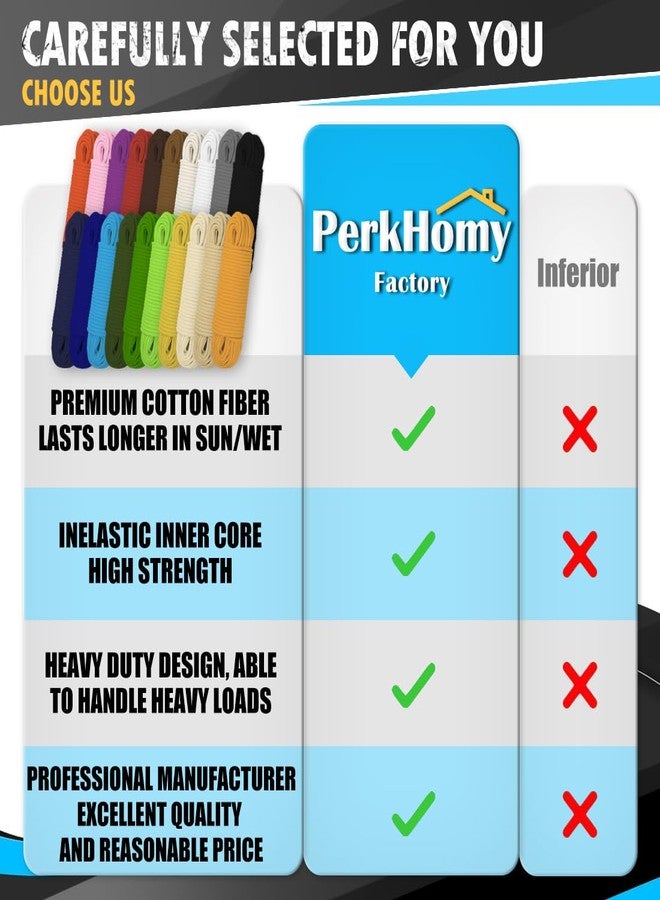 PH PERKHOMY PerkHomy Cotton Rope 3/16" (5mm) 100 ft Multi Purpose Utility Diamond Braided Cord, Natural Cotton for Clothes Line Camping Crafting Flag Pole, White - Image 3
