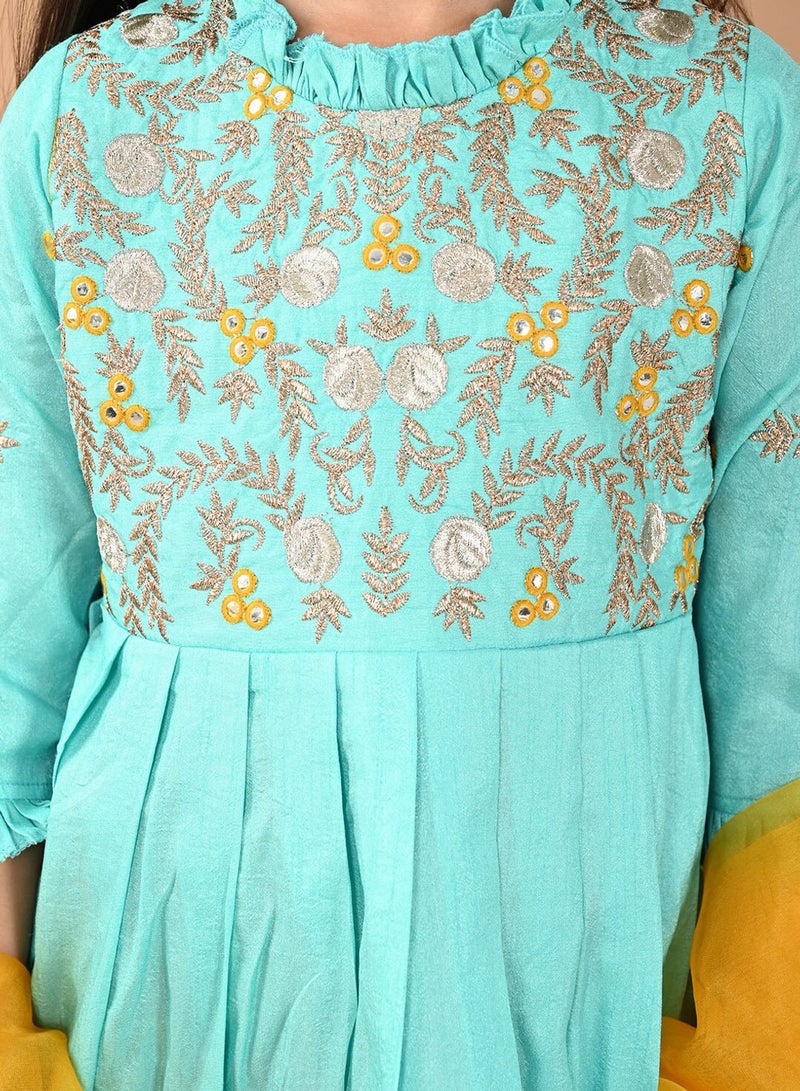 Bonkids Girls Embellished Zardozi Silk Ready to Wear Lehenga and Blouse With Dupatta - Image 2