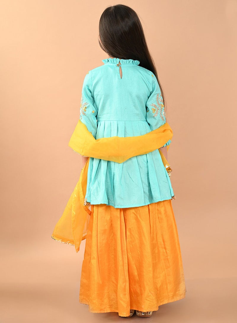 Bonkids Girls Embellished Zardozi Silk Ready to Wear Lehenga and Blouse With Dupatta - Image 4