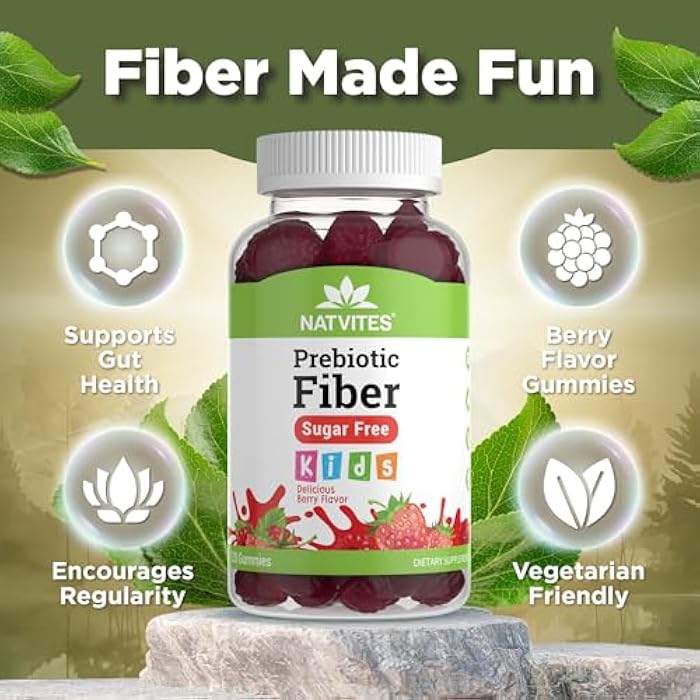 Natvites Prebiotic Kids Fiber Gummies, for Children Ages 2 & Up - Sugar Free Vegetarian Gelatin Free Non-GMO, Kids Fiber Supplements for Digestive Health (120 Count) - Image 3