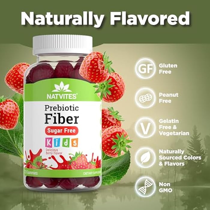 Natvites Prebiotic Kids Fiber Gummies, for Children Ages 2 & Up - Sugar Free Vegetarian Gelatin Free Non-GMO, Kids Fiber Supplements for Digestive Health (120 Count) - Image 4
