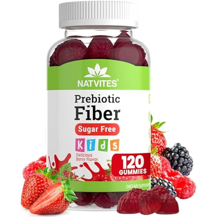 Natvites Prebiotic Kids Fiber Gummies, for Children Ages 2 & Up - Sugar Free Vegetarian Gelatin Free Non-GMO, Kids Fiber Supplements for Digestive Health (120 Count) - Image 1