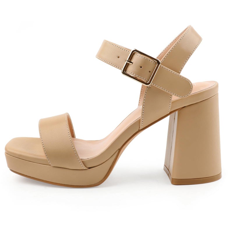 JOY IN LOVE Women's Chunky Platform High Heels Ankle Strap Block Heel Sandals Apricot Matte US8.5 - Image 5