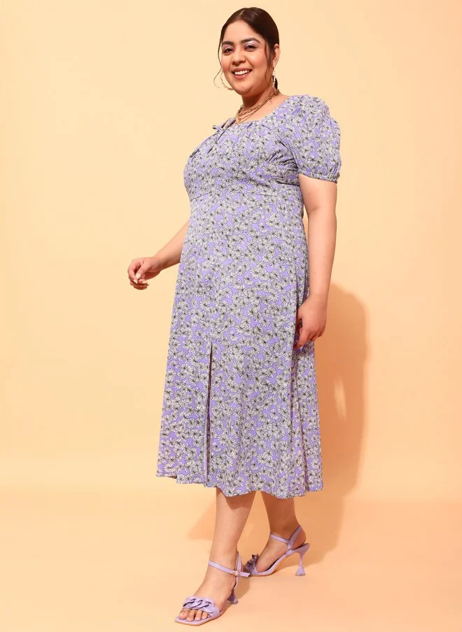 CURVY STREET Lavender Floral A-Line Dress for Women