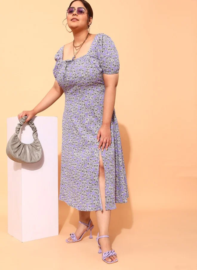 CURVY STREET Lavender Floral A-Line Dress for Women