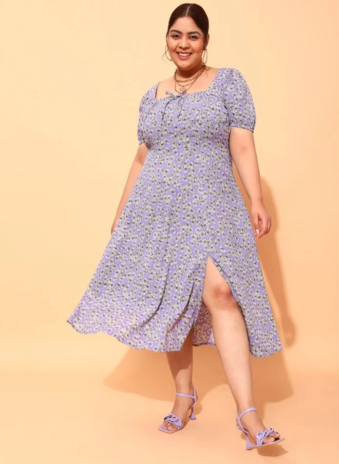 CURVY STREET Lavender Floral A-Line Dress for Women