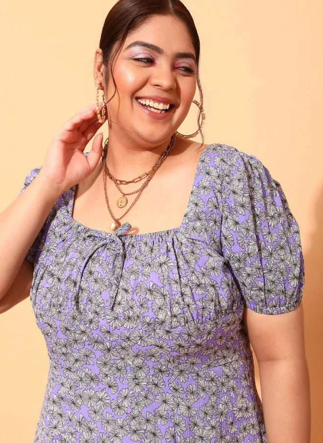 CURVY STREET Lavender Floral A-Line Dress for Women