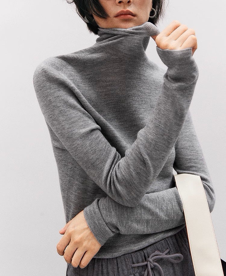 High-tech 18-needle "all-in-one machine" German Yangtze BY fine wool high collar base knitting S34424YD Seagull gray