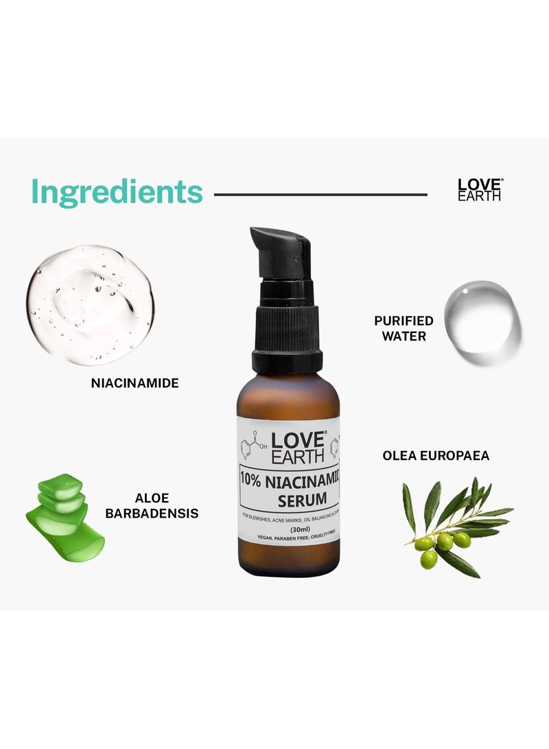 Love Earth 10% Niacinamide Serum With Aloe Vera And Olive Leaf Extract For Blemishes, Inflammation & Acne Prone Skin 30 ML - Image 4