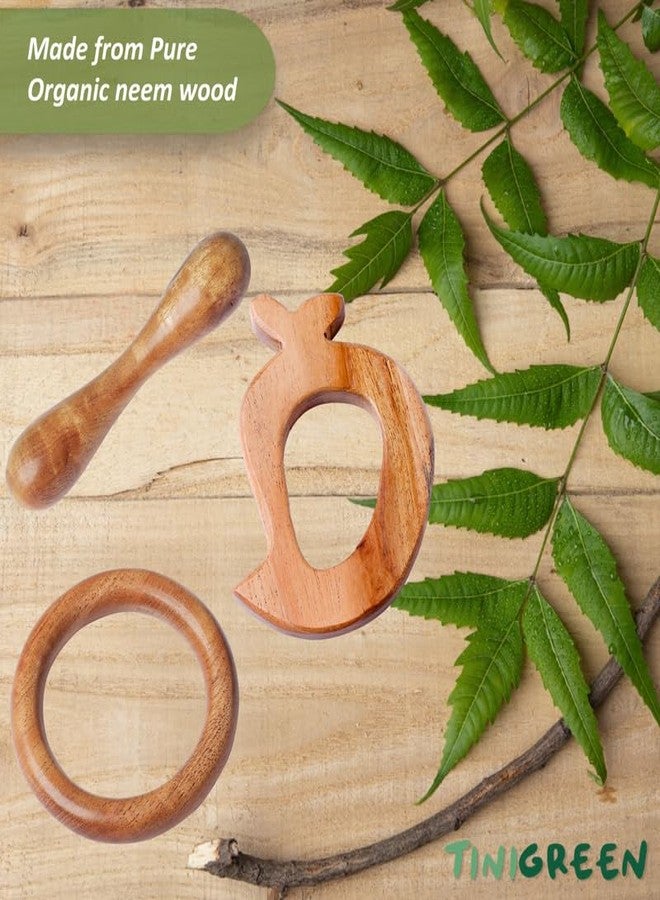 Tinigreen Fruit Ring Dumbbell Shaped Neem Wooden Teethers for 6 to 12 Months Infant Baby (Pack of 3) - Image 3