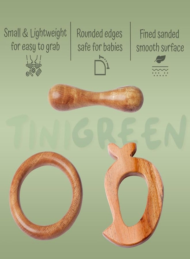 Tinigreen Fruit Ring Dumbbell Shaped Neem Wooden Teethers for 6 to 12 Months Infant Baby (Pack of 3) - Image 2