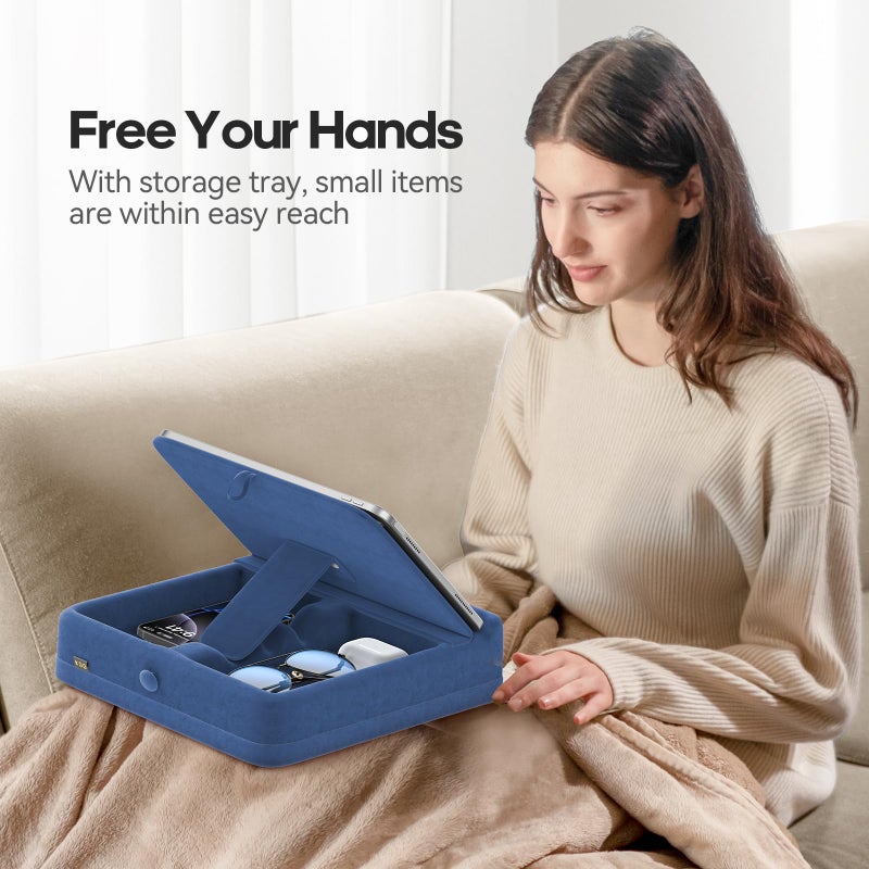 KDD Tablet Pillow Stand with Storage, Foldable iPad Holder for Lap, Desk and Bed, Angle Adjustable Soft Pad Dock with Stylus Mount Compatible with iPad Pro, Air, mini, Book, Phone and Tablet (4-13") - Image 2