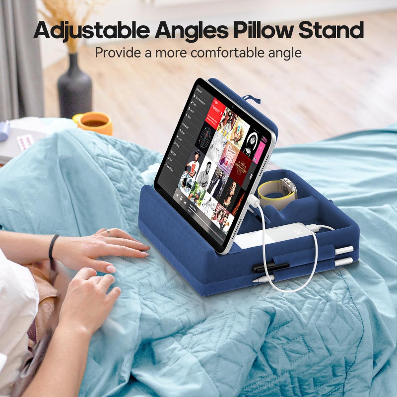KDD Tablet Pillow Stand with Storage, Foldable iPad Holder for Lap, Desk and Bed, Angle Adjustable Soft Pad Dock with Stylus Mount Compatible with iPad Pro, Air, mini, Book, Phone and Tablet (4-13") - Image 3